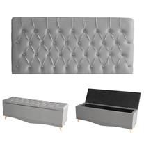 Kit Estrela Cabeceira De Cama Painel e Calçadeira Baú Botão Cristal Casal 140 Cm Suede Prata Eli Móveis e Decoração Kit Estrela Cabeceira De Cama Painel e Calçadeira Baú Botão Cristal Casal 140 Cm Suede Prata Eli Móveis e Decoração