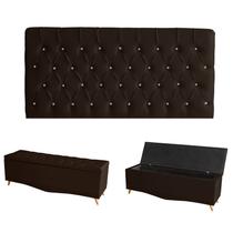 Kit Estrela Cabeceira De Cama Painel e Calçadeira Baú Botão Cristal King 195 cm Suede Marrom Eli Móveis e Decoração Kit Estrela Cabeceira De Cama Painel e Calçadeira Baú Botão Cristal King 195 cm Suede Marrom Eli Móveis e Decoração