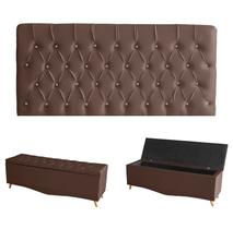 Kit Estrela Cabeceira De Cama Painel e Calçadeira Baú Botão Cristal Queen 160 Cm Suede Rosê Do Lar Móveis e Decoração