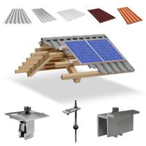 Kit Estrutura Suporte Fixador Para 02 Placas Solar Alumínio e Inox Telha Fibro Ondulada em Viga Madeira Perfil Master