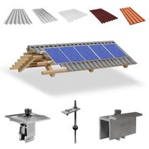 Kit Estrutura Suporte Fixador Para 05 Placas Solar Alumínio e Inox Telha Fibro Ondulada em Viga Madeira Perfil Master
