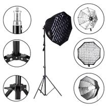 Kit Estúdio Fotográfico 1 Octabox Softbox 55cm completo com Grid, Soquete E27 e Tripé - 2 peças