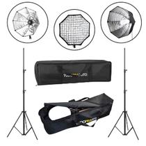 Kit Estúdio Fotográfico 2 Octabox Softbox 55cm Completo com Grid, Soquete E27 Tripé e Bolsa - 5 peças