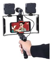 Kit Estúdio Portátil Videomaker Gravação Iluminação ÁudioKit Blogueiro Profissional Estabilizador Ring LED duplo Microfone Cabo Kit Estúdio Portátil Videomaker Gravação Iluminação ÁudioKit Blogueiro Profissional Estabilizador Ring LED duplo Microfone Cabo