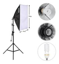 Kit Estúdio: Tripé Iluminação + Softbox 50x70 + Lâmpada 150w (110V)