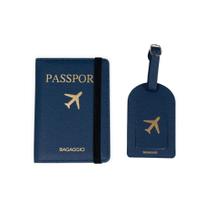 Kit Etiqueta e Porta Passaporte Travel Azul Escuro Kit Etiqueta e Porta Passaporte Travel Azul Escuro