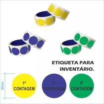Kit Etiquetas Contagem Inventário Amarela Azul Verde 30x30mm 3x3
