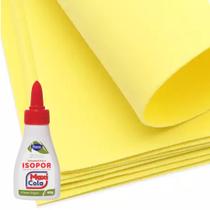 Kit EVA Amarelo mais Cola EVA / Isopor - 5 folhas 40cm x 48cm