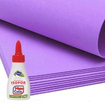 Kit EVA Lilás mais Cola EVA / Isopor - 5 folhas 40cm x 48cm