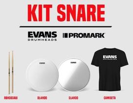 Kit Evans Snare Peles Baqueta, Pro Mark E Camiseta Evans