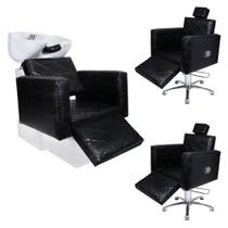 KIT Evidence - 2 Cadeiras Reclináveis Com Descanso de Pé + 1 Lavatório Com Descanso de Pé Para Salão