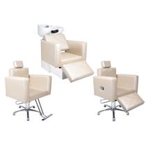 KIT Evidence - Cadeira Fixa + Cadeira Reclinável Com Descanso + 1 Lavatório Com Descanso Para Salão - Bullon