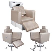 KIT Evidence - Cadeira Fixa + Cadeira Reclinável Com Descanso + 1 Lavatório Com Descanso Para Salão - Bullon