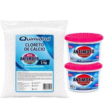 Kit Evita Mofo Cloreto de Cálcio 1kg e 2 Potes Desumidificadores Cheios 180g cada