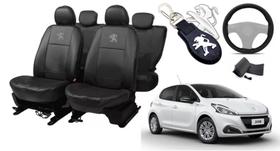 Kit Exclusivo: Capas de Couro para Bancos Peugeot 208 2013-2020 + Capa de Volante + Chaveiro - Aero Print