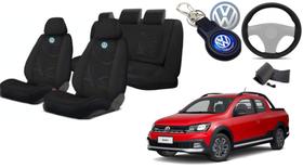 Kit Exclusivo: Capas de Tecido para Bancos Saveiro 2009-2023 + Volante + Chaveiro VW