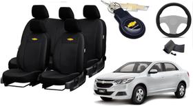 Kit Exclusivo de Capas de Couro para Cobalt 2019 - Couro Impermeável + Chaveiro + Capa de Volante Kit Exclusivo de Capas de Couro para Cobalt 2019 - Couro Impermeável + Chaveiro + Capa de Volante