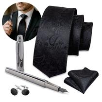 Kit Executivo Gravata Preta Seda E Caneta Tinteiro Luxo