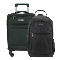 Kit Executivo Mala de Bordo Toronto Tecido Resistente Mundi 8Kgs e Mochila Executiva Notebook Preto Tecido Resistente Mundi