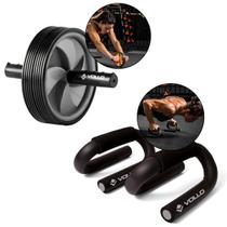 Kit exercício funcional Vollo Suporte Flexão + Roda Treino Abdominal
