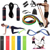 Kit Exercício Malhação Academia Elásticos+ Mini Band+ Corda Kit Exercício Malhação Academia Elásticos+ Mini Band+ Corda
