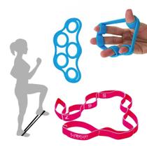 Kit Exercicios Faixa Elastica Corpo e Extensor Elastico Maos Liveup Sports