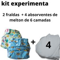 Kit experimenta Contém 2 fraldas +4 absorventes de melton de 6 camadas - Cantinho da Sammy