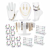 Kit Expositor Colar Brincos Anel Joias Bijuterias Top 17 pçs