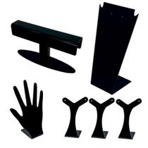 Kit expositores displays mostruários de colares, brincos, anéis e pulseiras de acrílico Preto com 6 unidades