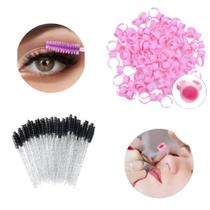 Kit Extensão Cílios 50 Escovinhas + 50 Anel Batoque Cola Kit Extensão Cílios 50 Escovinhas + 50 Anel Batoque Cola