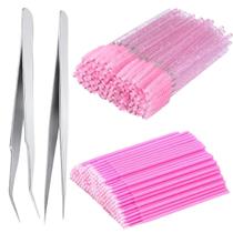 Kit Extensão De Cílios 2 Pinça 50 Escovinha 100 Pincel Microbrush Kit Extensão De Cílios 2 Pinça 50 Escovinha 100 Pincel Microbrush