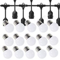 Kit Extensão Varal 15 Metros + 15 Lâmpadas Bolinha Leitosa LED G45 Ideal Varanda Jardim KIT010