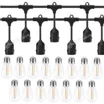 Kit Extensão Varal de Luzes 10 Metros + 20 Lâmpadas 1W Retrô Bulbo Com Filamento Em LED KIT018