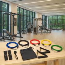 Kit Extensor Elástico 11 Peças Para Exercícios em Casa Musculação Yoga Pilates com Puxadores Alças Bolsa e Âncora de Porta