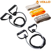 Kit Extensor Elástico forte + Extensor leve + 3 Faixas Elásticas Mini Bands - Vollo Sports