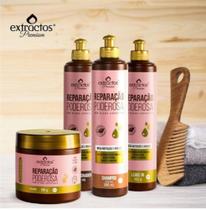 Kit Extractos Premium Reparação Poderosa Shampoo 300ml Cond 300 ml Leve-In 300g Máscara 500g