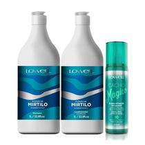 Kit Extrato de Mirtilo Shampoo 1 Litro + Condicionador 1 Litro + Fluido Ativador de Cachos Cacho Mágico 200 ml Lowell