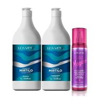 Kit Extrato de Mirtilo Shampoo 1 Litro + Condicionador 1 Litro + Fluido Termoativado 200 ml Liso Mágico Lowell