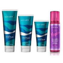 Kit Extrato de Mirtilo Shampoo 240 ml + Condicionador 200 ml + Leave-in 180 ml + Fluido Termoativado 200 ml Liso Mágico