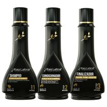Kit Extrato Folha de Mandioca 250ml Raiz Latina Profissional Shampoo Finalizador Tutano Condicionador Oleosos