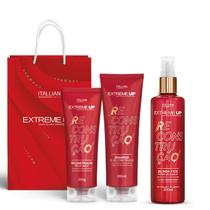 Kit Extreme Up Home Care: Shampoo Rescontrução 280ml + Reconstrução Profunda 250g + Brinda Fios 200ml.