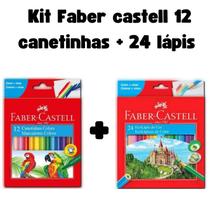 kit Faber castell 12 canetinhas + 24 lápis de cor conjunto perfeito para desenhos pinturas trabalhos