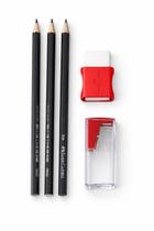 Kit Faber-Castell 3 Lápis + Borracha + Apontador com Depósito Kit Faber-Castell 3 Lápis + Borracha + Apontador com Depósito