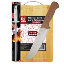 Kit Faca 10 Polegadas Inox Cabo Branco Chaira 10 Tábua MDF 22x32 Cozinha Kit Faca 10 Polegadas Inox Cabo Branco Chaira 10 Tábua MDF 22x32 Cozinha