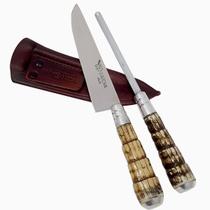 Kit Faca 6'' Chaira Inox Rabo Tatu Bainha Couro Churrasco Kit Faca 6'' Chaira Inox Rabo Tatu Bainha Couro Churrasco