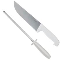 Kit Faca 8 Inox Chaira Afiador Amolador Cabo Branco Gourmet Profissional Açougue Cozinha Churrasco Kit Faca 8 Inox Chaira Afiador Amolador Cabo Branco Gourmet Profissional Açougue Cozinha Churrasco