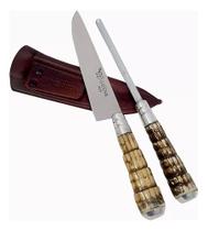 Kit Faca Artesanal 6pol Chaira Aço Inox Cabo Rabo Tatu 26cm Kit Faca Artesanal 6pol Chaira Aço Inox Cabo Rabo Tatu 26cm
