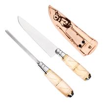 Kit Faca Artesanal De Aço Inox 6 Polegadas Com Chaira Afiadora E Bainha De Couro Faca Com Cabo De Osso Para Churrasco Cozinha Chef Profissional Kit Faca Artesanal De Aço Inox 6 Polegadas Com Chaira Afiadora E Bainha De Couro Faca Com Cabo De Osso Para Churrasco Cozinha Chef Profissional