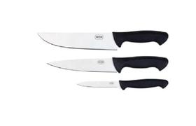 Kit Faca Assador com 3 Facas Carne Cozinha Churrasco Legumes MOR cabo preto