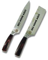 Kit Faca Chef Cutelo Inox Damasco Cabo Madeira Personalizado